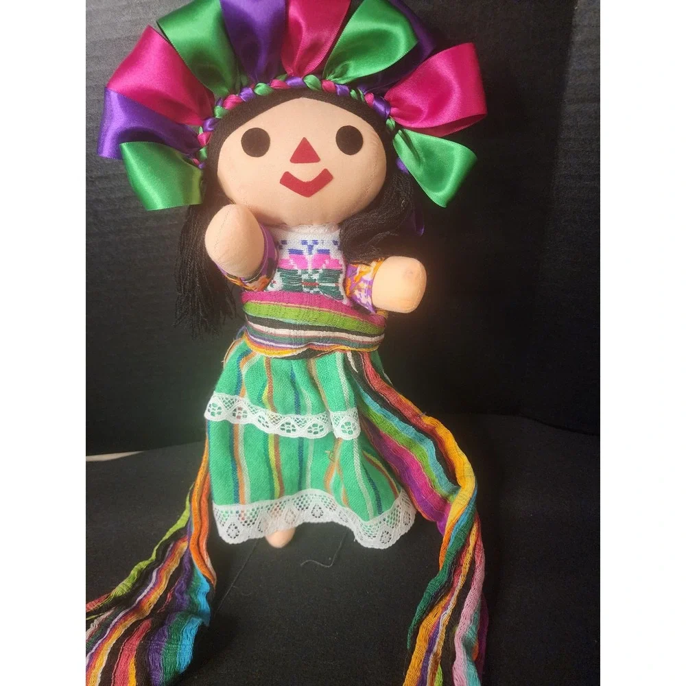Mexican Maria Doll Handcrafted Rag Doll Colorful Ribbon Headdress 13